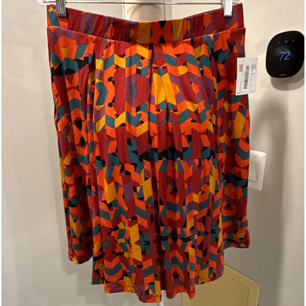 LuLaRoe Women's Skirt XL Multicolor Geometric Pleated Pull On Elastic Waist